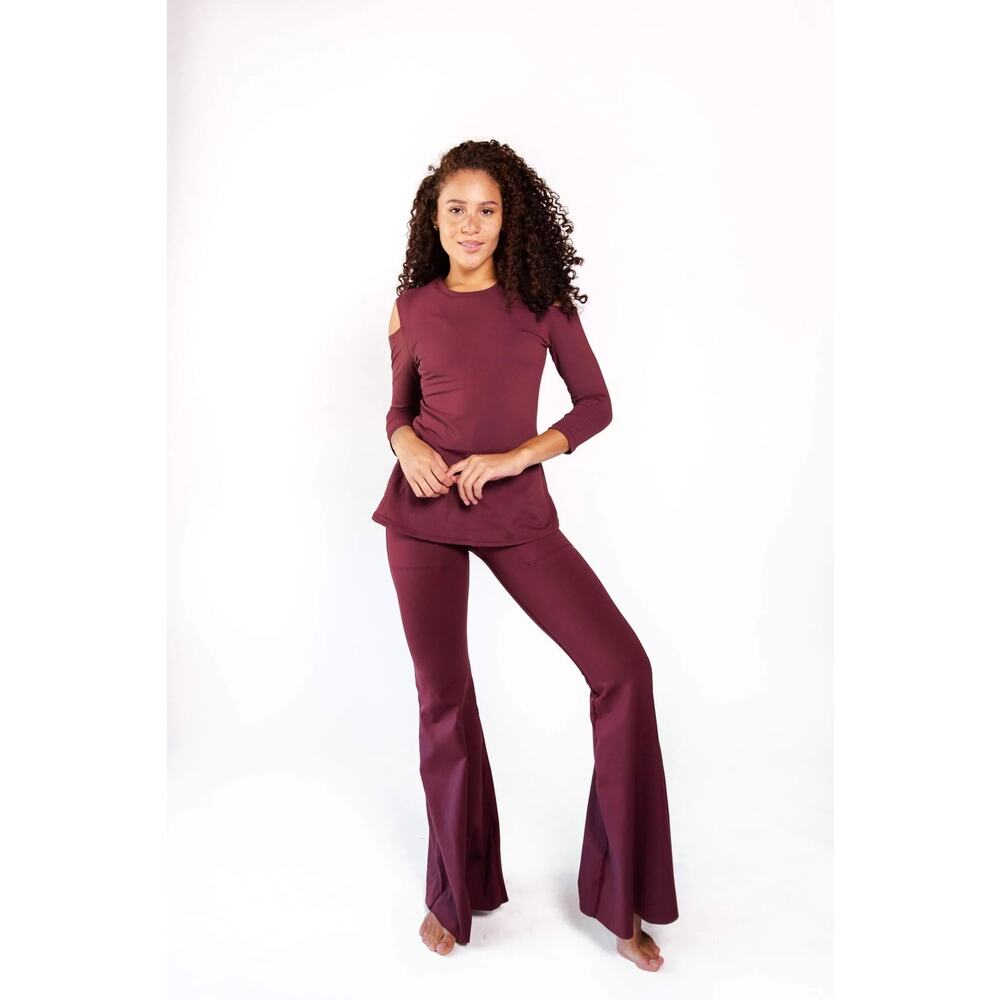 Yoga Democracy, Open Shoulder Top, Maroon - Picture 3 of 5